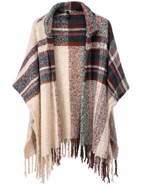 Torrid Plaid Fringe Hem Open Front Ruana Poncho One Size